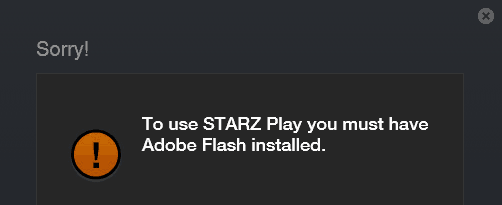Mensagem de erro do Flash