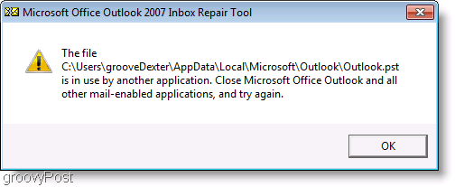 Captura de tela - Janela de mensagem de reparo do Outlook 2007 ScanPST