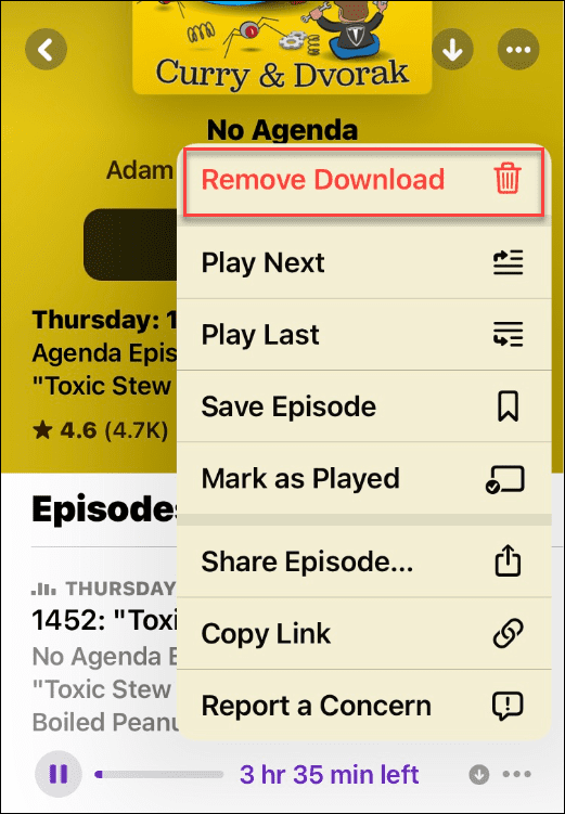 Remover download ouvir um podcast offline