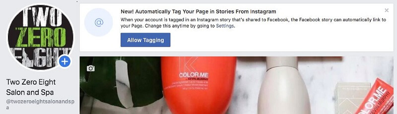 O Facebook lançou um novo recurso de marcação automática que permite aos usuários e outras páginas marcar páginas de uma marca em suas histórias.