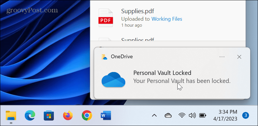 Tempo de bloqueio do cofre pessoal do OneDrive
