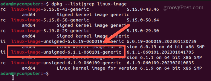 nome da imagem do kernel ubuntu