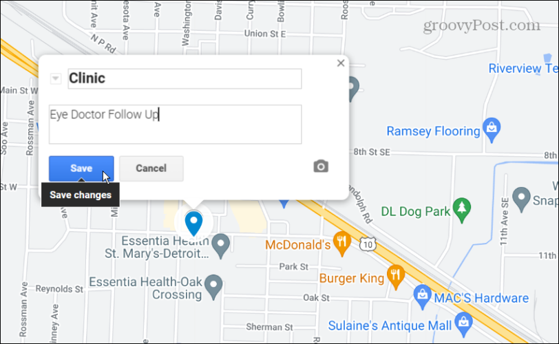 pin de nome para mapa personalizado do Google