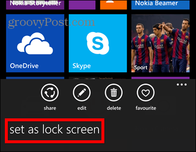 Conjunto de bloqueio de captura de tela do Windows Phone 8.1