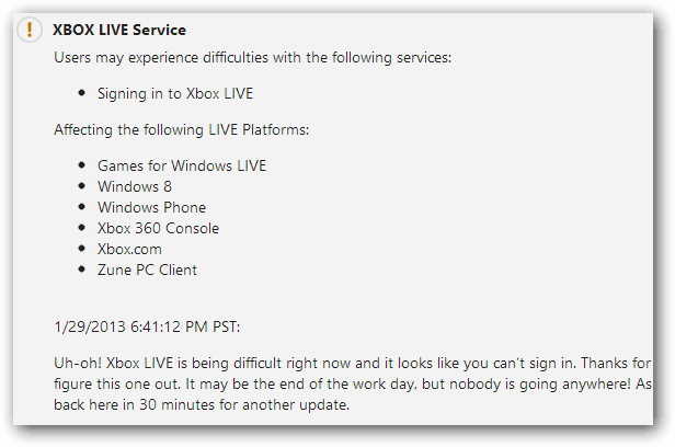 Atualização do serviço Xbox Live