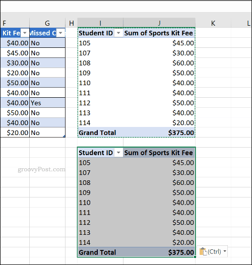 Uma tabela dinâmica duplicada no Microsoft Excel