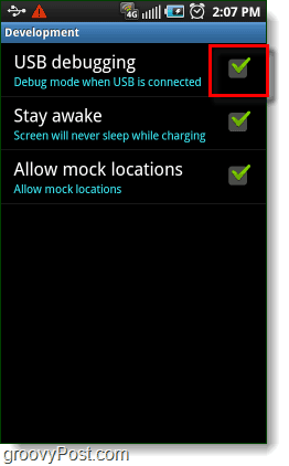 Depuração de USB do Android, fique acordado e permita locais simulados