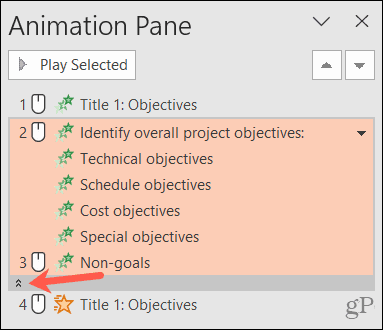 Expanda uma animação no painel