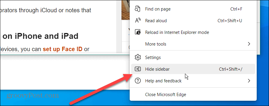Desative a barra lateral do Microsoft Edge