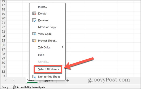 excel selecionar todas as planilhas