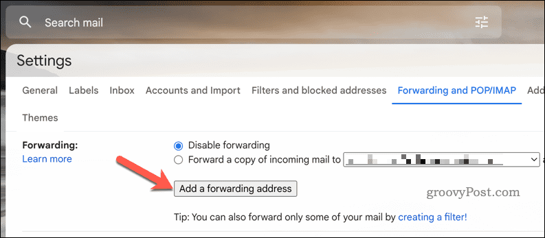 Adicionar um endereço de encaminhamento do Gmail
