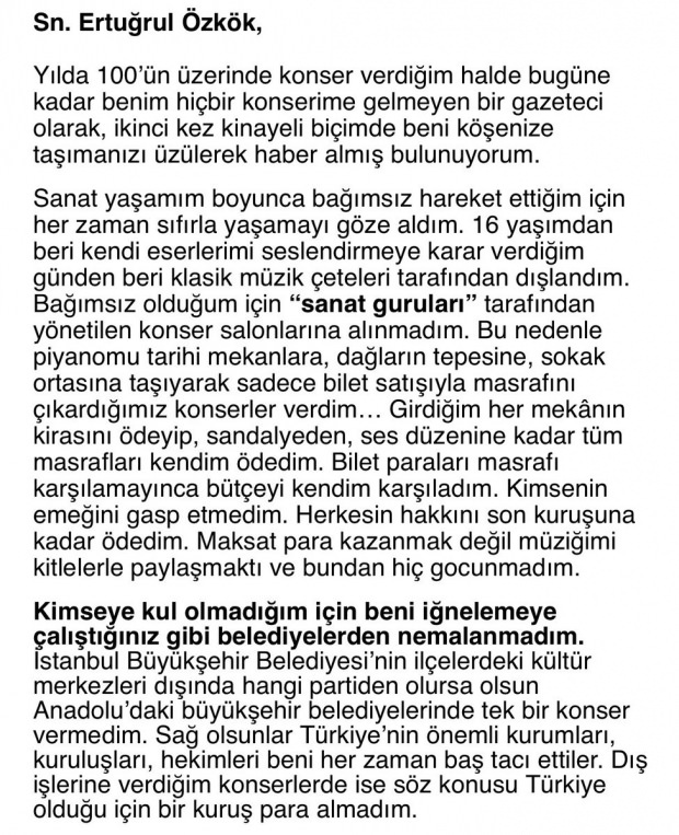 A resposta do famoso pianista Tuluyhan Uğurlu a Ertuğrul Özkök como um tapa!