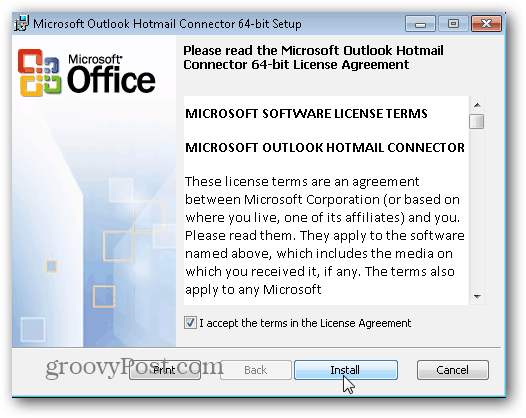 Outlook.com Outlook Hotmail Connector - Clique em Instalar