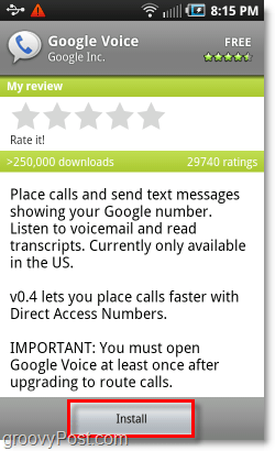 Mobile Android Market Instale o Google Voice
