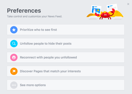 personalizar preferências de feed de notícias do Facebook