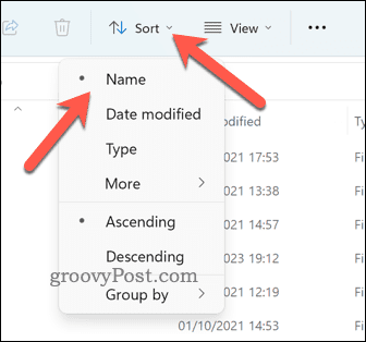 Modos de classificação do explorador de arquivos do Windows 11