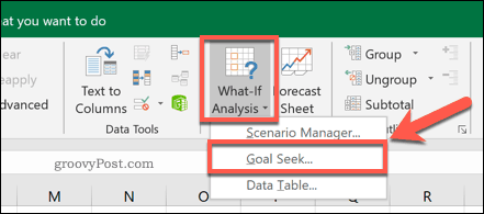O botão de opção Busca de meta do Excel