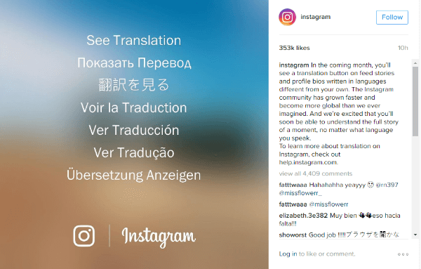 botão de tradução do instagram