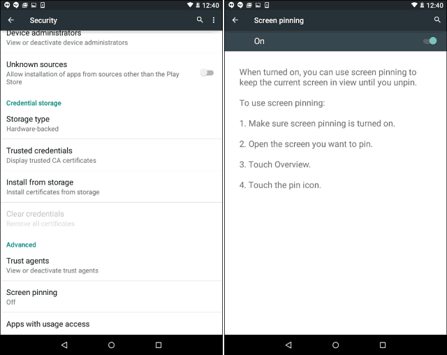 Bloquear o pirulito do Android 5.0 em apenas um aplicativo com fixação na tela