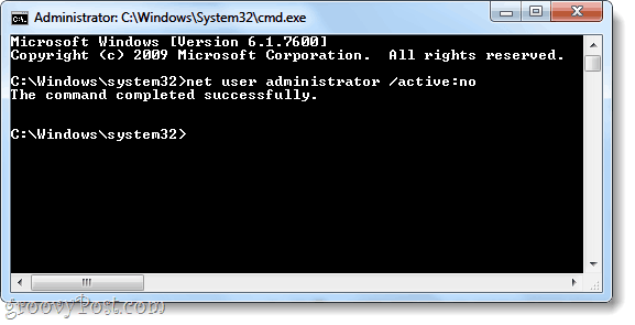 comando net user para desativar a conta de administrador do windows 7