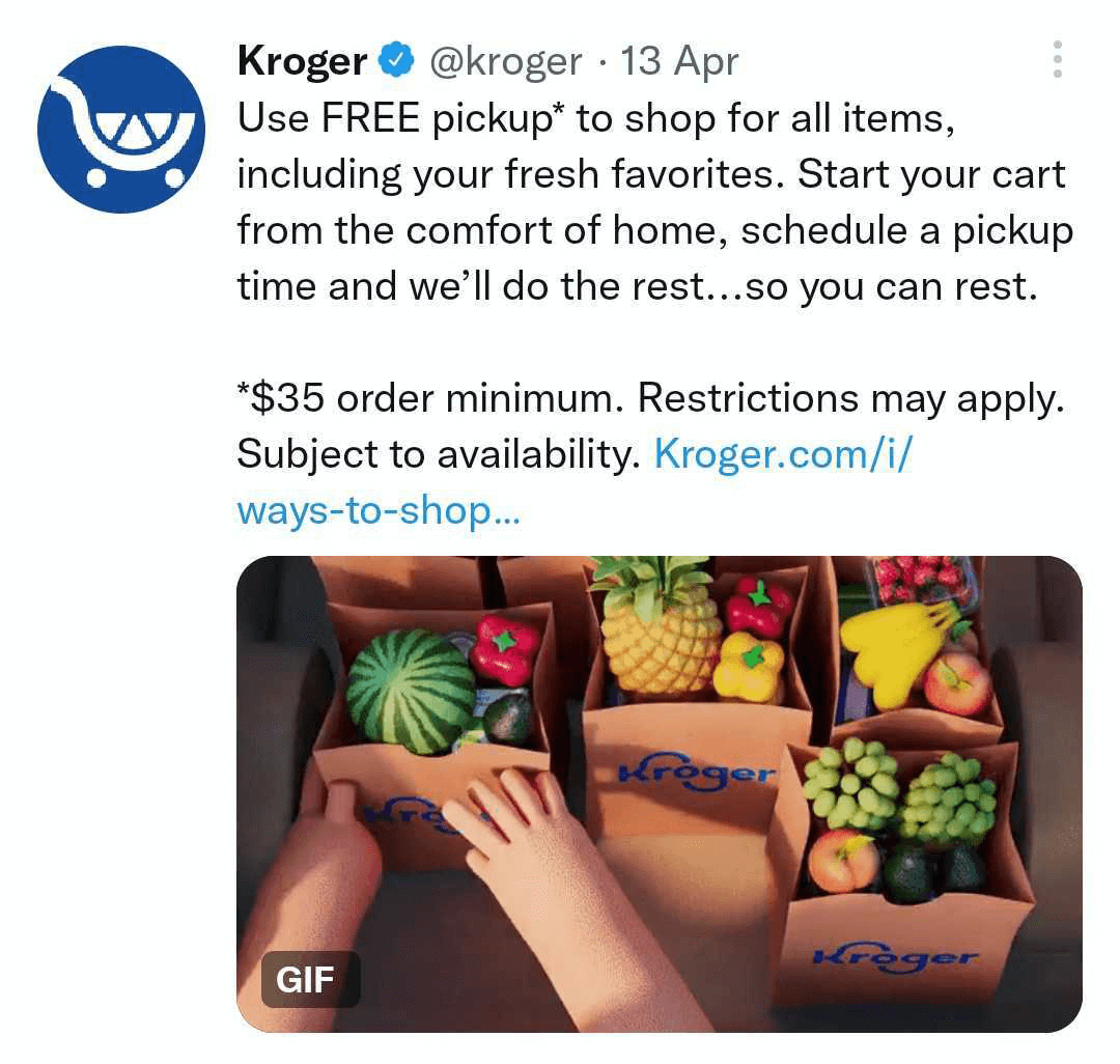 imagem do tweet de Kroger com GIF
