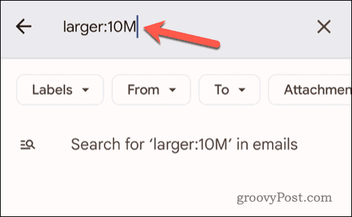 Definir critérios de tamanho de e-mail na barra de pesquisa do Gmail no celular