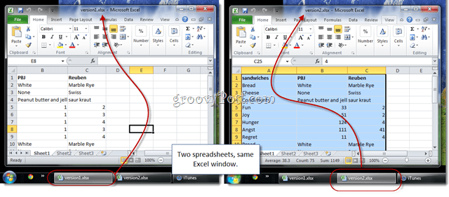 duas planilhas do Excel na mesma janela