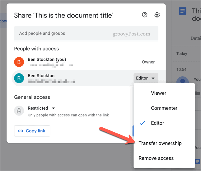 Transferir a propriedade de um arquivo no Google Drive