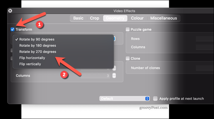Aplicar um efeito de rotação de vídeo ao VLC no Mac