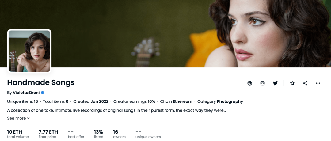 Música e NFTs: a estratégia de lançamento de Violetta Zironi: examinador de mídia social