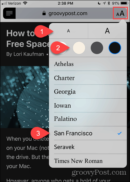 Alterar fonte e cor no Reader View no Safari para iOS