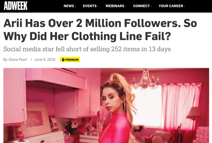 O influenciador do Instagram Arri, com 2 milhões de seguidores, não conseguiu vender linha de roupas