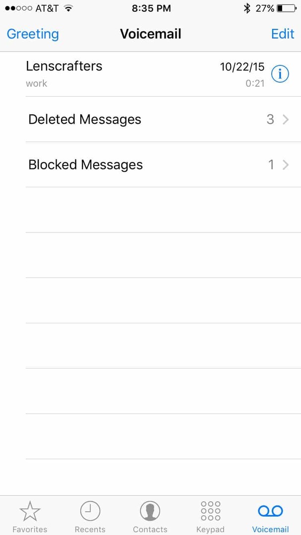 mensagens de correio de voz bloqueadas pelo iphone