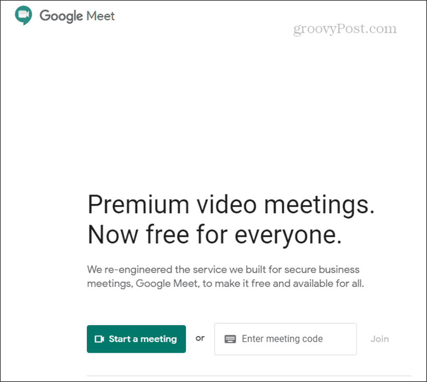 Início do Google Meet