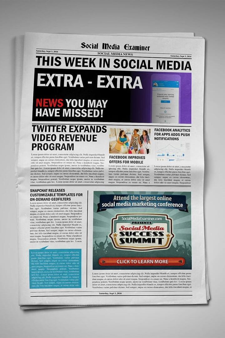 O Twitter abre anúncios em vídeo precedentes e participação nos lucros em vídeo e outras notícias de mídia social para 3 de setembro de 2016.