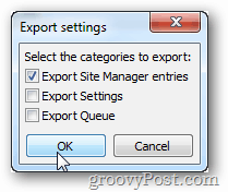 Exportar entradas do Gerenciador de sites