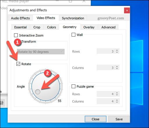 Configurando a rotação de vídeo personalizada no VLC no Windows