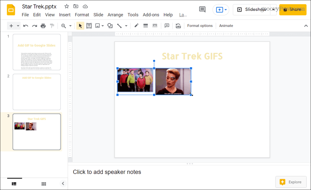 GIFS inseridos na apresentação do Apresentações Google