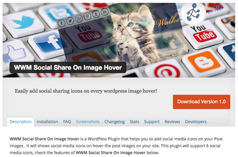 wwm social share on image hover plugin screenshot