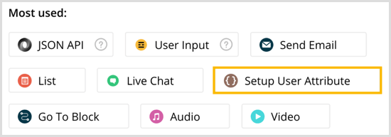 Selecione Configurar Atributo do Usuário em Chatfuel.