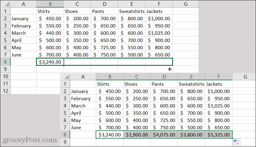 Fórmula de preenchimento automático do Excel