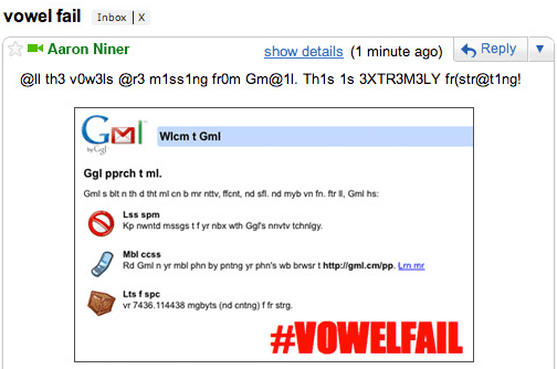 Gmail 2010 April Fools Vogal Failure