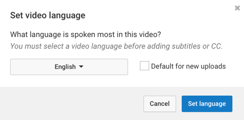 Escolha o idioma falado com mais frequência em seu vídeo do YouTube.