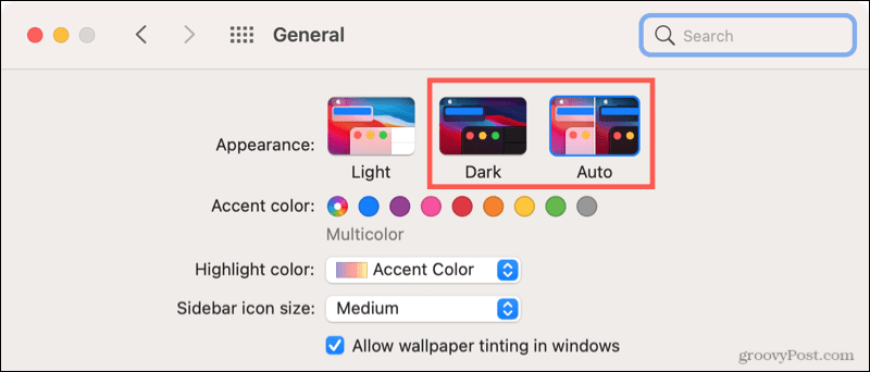 Escuro ou Automático no Mac