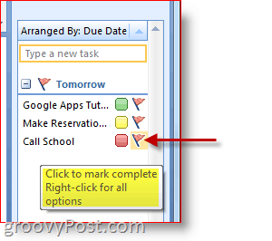 Barra de Tarefas Pendentes do Outlook 2007 - Clique em Sinalizador de Tarefa para Marcar como Concluído