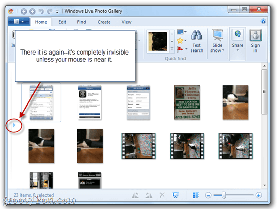 Ocultar / Mostrar painel de navegação da Galeria de Fotos do Windows Live