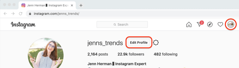 captura de tela de um perfil do Instagram com o botão 'editar perfil' destacado