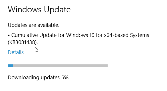 Terceira atualização cumulativa da Microsoft para Windows 10 (KB3081438)