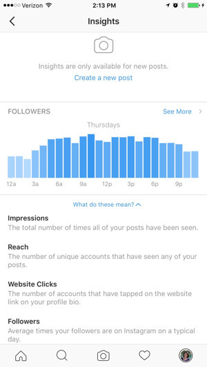 insights de perfil de negócios do instagram