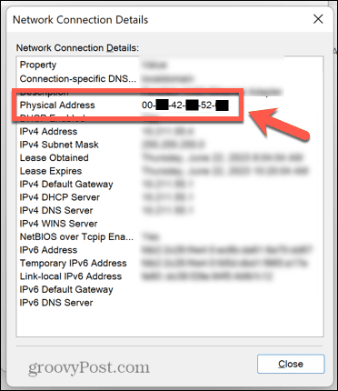 endereço MAC do painel de controle do Windows 11